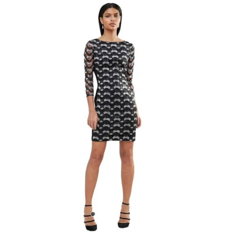 Reiss MIRTE Embroidered Lace Bodycon Black Dress 6
